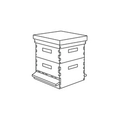 Beehive box technical drawing in black and white for beekeeping manuals