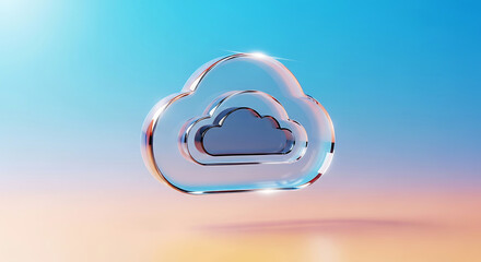 Abstract digital cloud storage concept floating with gradient sky background