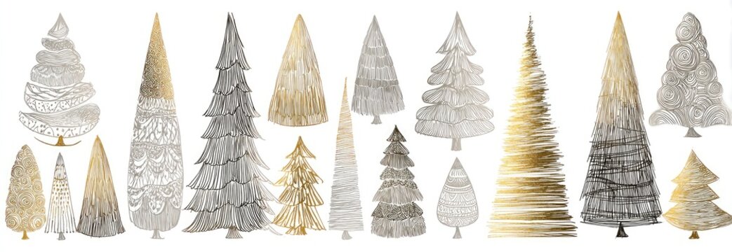 Array Of Decorative Pixelated Christmas Trees On White Background Displaying Various Colors