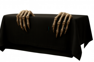 Skeleton hands emerging from black cloth, spooky halloween concept with transparent background