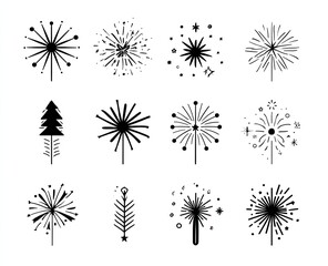 Obraz premium Collection Of Black And White Decorative Illustrations On White Background