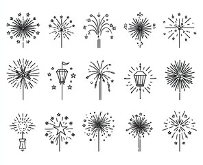 Obraz premium Collection of Festive Black and White Fireworks Designs on White Background