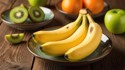 Healthy Fruit Platter - Bananas, Kiwi, Apples, and Oranges.