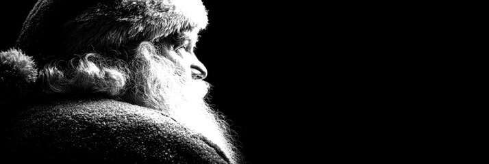 Portrait of a bearded man in a festive outfit with a fur-trimmed hat, evoking the spirit of holiday joy and wonder