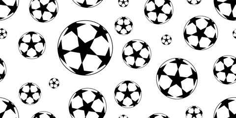 Seamless pattern of black and white star balls, abstract geometric sports design background