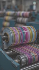 Colorful spools of thread being processed in a textile factory during daytime - Low Contrast