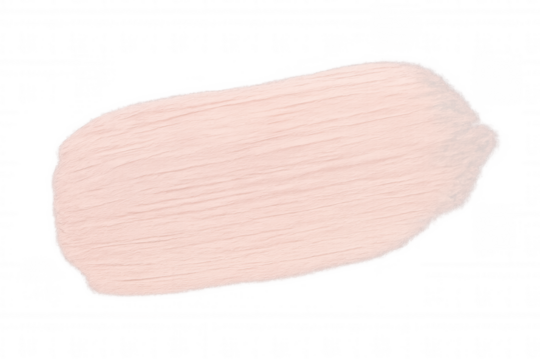 Cosmetic swatch on transparent background showing brush stroke texture and creamy beige pink tone