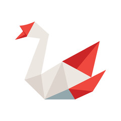 Origami Swan Art in Red White Geometric Design