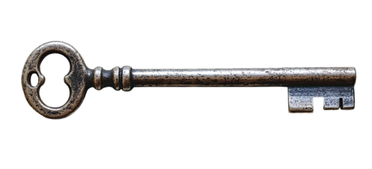 Antique iron key with intricate bow and teeth