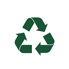 Obraz premium A simple dark green recycling symbol composed of three chasing arrows forming a triangular shape set against a plain white background symbolizing