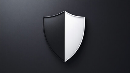 Minimalistic cybersecurity concept with a shield icon on a clean white and black matte background symbolizing protection security and digital safety representing modern technology and online defense