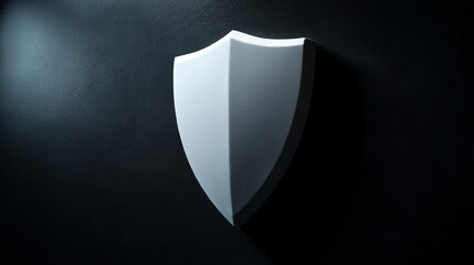 Minimalistic cybersecurity concept with a shield icon on a clean white and black matte background symbolizing protection security and digital safety representing modern technology and online defense