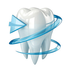 3D Shiny White Tooth with Blue Protective Arrow Ring &ndash; Dental Hygiene and Oral Care Concept