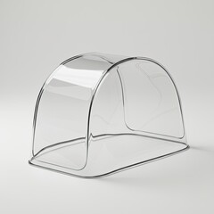 Minimalist 3D Render of a Clear Pop-Up Pet Playpen with Black Trim Against a Seamless White Studio Background Showcasing a Lightweight and Portable
