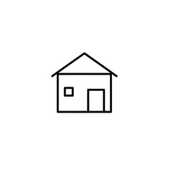 Minimalist outline of a simple house with a single window and a door on a clean white background representing home ownership and real estate