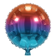 Round holographic metallic foil balloon with a stunning gradient of warm copper orange transitioning into deep violet purple and finally a vibrant