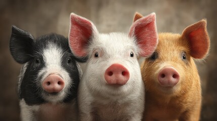 Three Adorable Pigs Different Colors