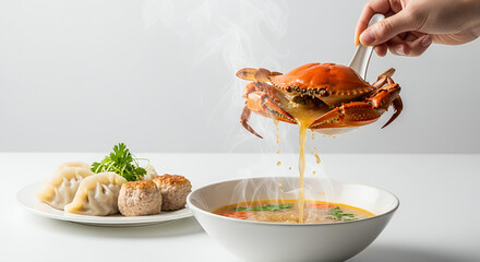 Pouring Crab Soup Action Shot
