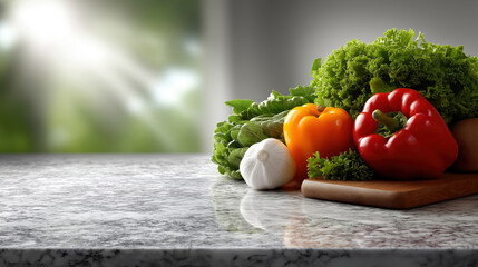 Fresh vegetables on a kitchen counter in natural light