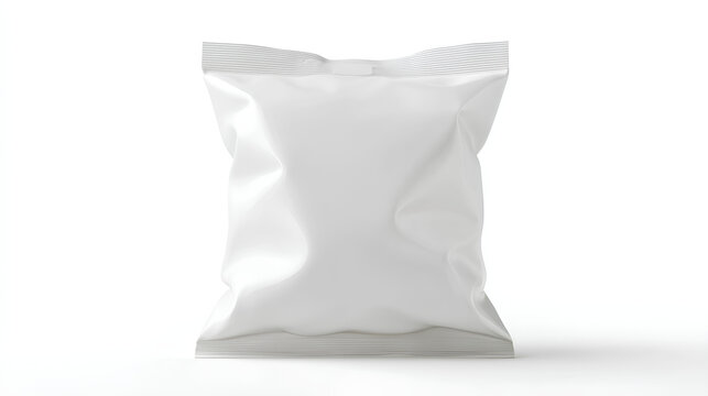 White blank snack bag mockup for chips, crisps or food packaging. Isolated on white background
