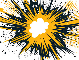 Comic-style explosion with stylized rays, sparks, and black background