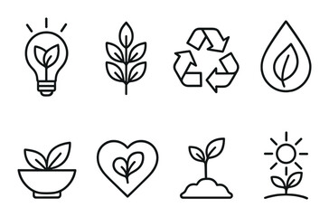 Obraz premium Eco-friendly icons: recycle, renewable energy, sustainable growth