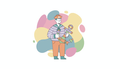 Friendly sailor holds a colorful anchor with skulls Nautical adventure travel or maritime safety concept