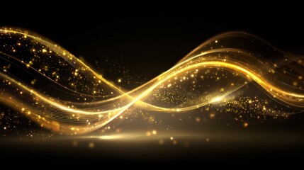 Fototapeta premium Abstract golden wave patterns with light and sparkle effects on a dark background creating an elegant and luxurious atmosphere for creative projects