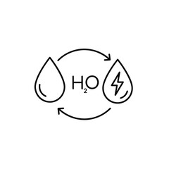 Water and Hydrogen Cycle Line Icon, Clean Energy Loop Symbol
