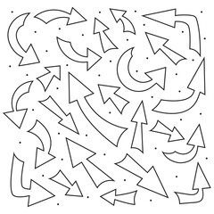 Black abstract isolated outline different pointing direction arrows icons set with dots design elements on white background