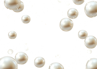 Floating, lustrous spheres scattered across a black backdrop, ethereal effect