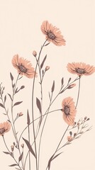 Minimalist Wildflowers on Background, Elegant Natural Floral Composition