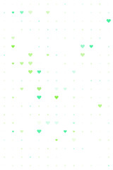 Abstract digital pattern of glowing green hearts on a dark background, forming a subtle grid, perfect for technology, love, or modern design concepts.