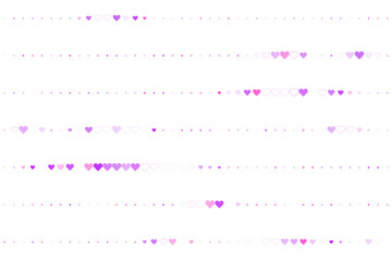 Abstract digital background with rows of glowing purple and pink hearts and dots creating a romantic and elegant pattern for design projects