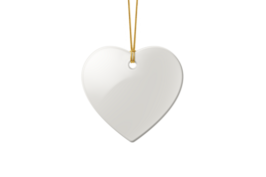 Christmas heart ceramic ornament or decoration with golden string mockup isolated on a transparent background, PNG. High resolution. Mockup, template ready for your design. - Powered by Adobe