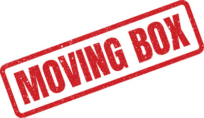 A red grunge textured stamp impression shows Moving Box for packing and logistics documentation