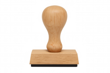 Wooden rubber stamp for documents and paperwork, showing approval, quality, and official verification, transparent background