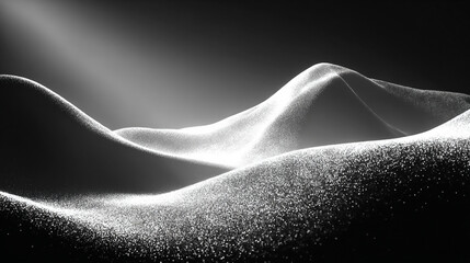 Abstract white, black, and gray glowing grain background with light wave noise texture, perfect for banner, cover design, and modern digital visual concepts.