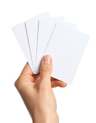 Hand holding blank cards for customization, perfect for your next project's unique design needs