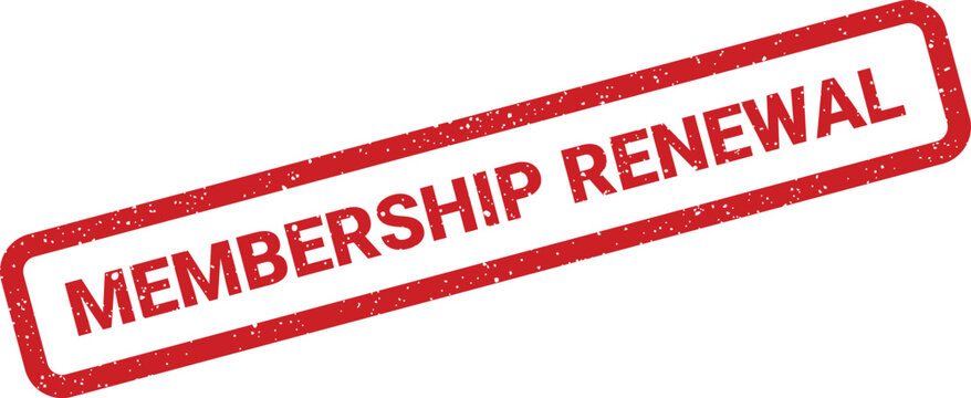 Authentic grunge style rubber stamp impression featuring bold text MEMBERSHIP RENEWAL within a rectangular outline for administrative forms