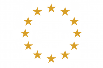 Golden stars forming a circular symbol representing european unity and collaboration, presented as a vector graphic with a transparent background