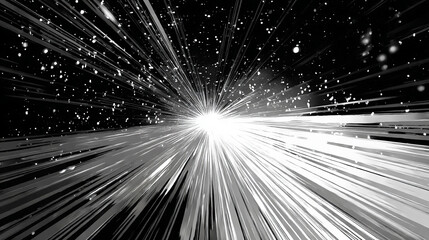 White speed lines streak across a black background, creating a dynamic anime-style effect, visualizing high velocity, action, flash movement, and superhero manga energy.
