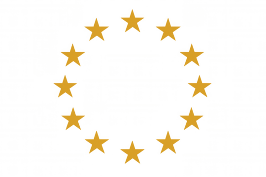 Golden stars forming a circular symbol representing european unity and collaboration, presented as a vector graphic with a transparent background