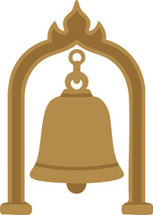 Hanging bell under arched frame in warm gold tones