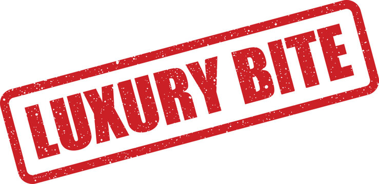 Distressed rectangular rubber stamp impression featuring the bold text LUXURY BITE diagonally placed for modern branding