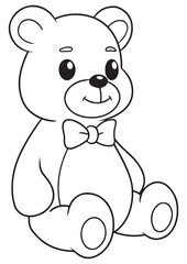 Cute sitting bear with bow coloring page.eps and print-ready. Sweet vector illustration in ISO size, perfect for children’s fun and educational coloring activities.