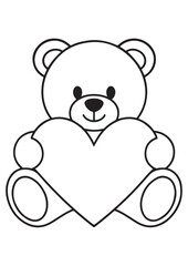Lovely teddy bear holding a heart coloring page.eps and print-ready. Cute bear vector illustration in ISO size, ideal for children’s coloring, art, and fun learning.
