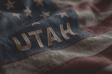 Detailed Utah state flag with fabric texture - Low Contrast
