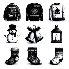 Cozy winter sweaters and festive decorations for a cheerful holiday ambiance