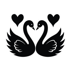 A vector illustration of two swans, symbolizing love, forming a heart on the water of a lake